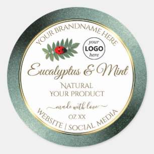 Donkere Blauwgroen Glitter White Product Label Lad