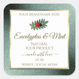 Donkere Blauwgroen Glitter White Product Labels La