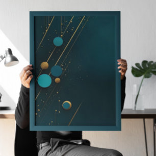 Donkere Blauwgroen Gold Abstract minimalist Poster