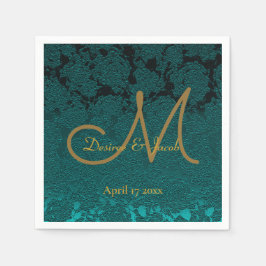 Donkere Blauwgroen goudbloeiende bloeiende monogra Servet