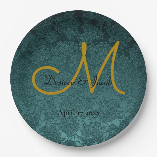 Donkere Blauwgroen gouden zwarte legant bruiloft m Papieren Bordje (Voorkant)