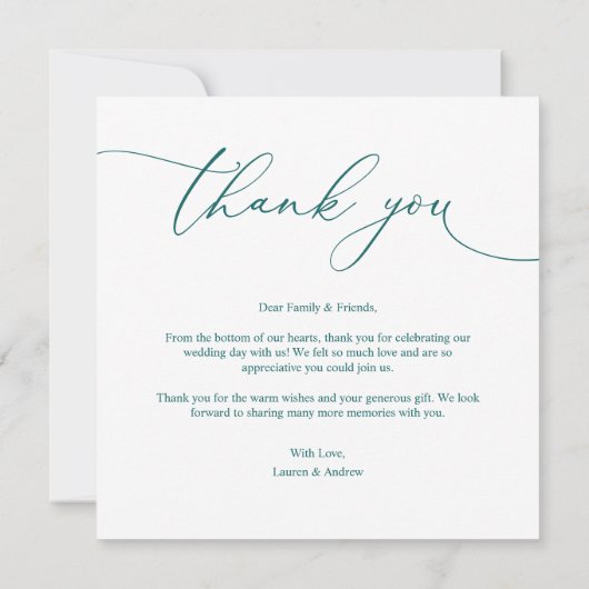 Donkere Blauwgroen groene moderne minimalistische Bedankkaart (Achterkant)