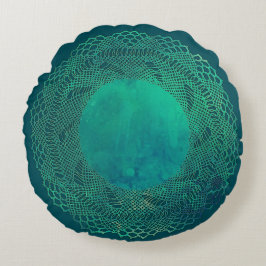 Donkere Blauwgroen haakkant Doily Pillow Rond Kussen