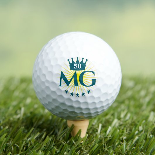 Donkere Blauwgroen Initialen Crown Stars 50 Verjaa Golfballen (Insitu Shirt)