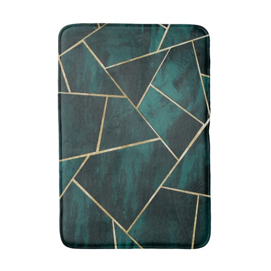 Donkere Blauwgroen inkt Gold geometric Glam #1 Badmat (Voorkant Verticaal)