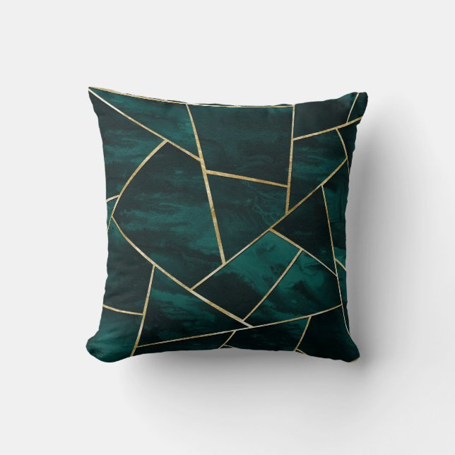 Donkere Blauwgroen inkt Gold geometric Glam #1 Kussen (Voorkant)