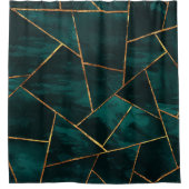 Donkere Blauwgroen inktkoper Gold geometrische gla Douchegordijn (Voorkant)