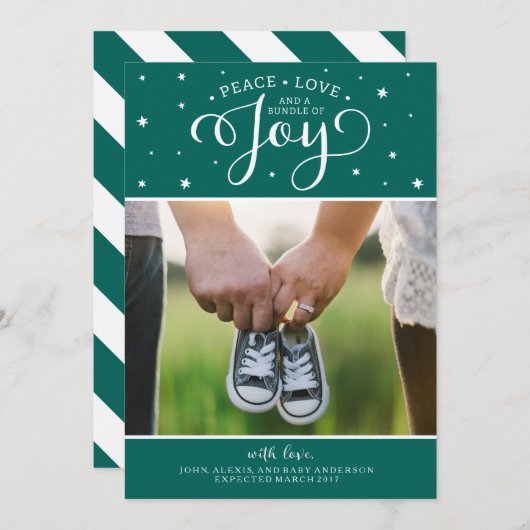 Donkere Blauwgroen kerstkaart Zwangerschap Aankond (Voorkant / Achterkant)