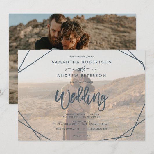 Donkere blauwgroen lijst eenvoudige fotoscriptbrui kaart (Voorkant / Achterkant)