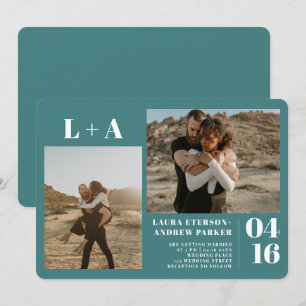 Donkere blauwgroen minimalistische initialen 2 fot kaart