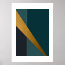 Donkere Blauwgroen moderne kunst met Gold Elements