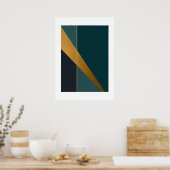 Donkere Blauwgroen moderne kunst met Gold Elements Poster (Keuken)