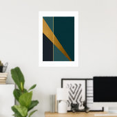 Donkere Blauwgroen moderne kunst met Gold Elements Poster (Thuiskantoor)