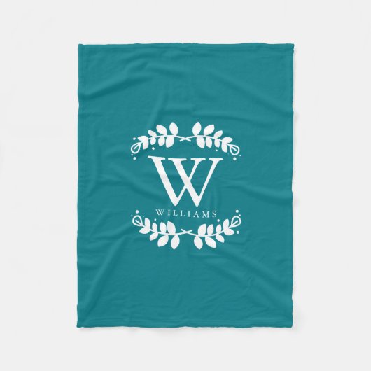 Donkere Blauwgroen monogram Fleece Deken (Voorkant)