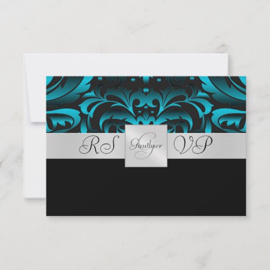 Donkere Blauwgroen Monogram Halve Damask RSVP Uitn (Voorkant)