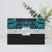 Donkere Blauwgroen Monogram Halve Damask RSVP Uitn (Staand voorkant)