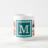 Donkere Blauwgroen monogram Instagram Foto Collage Koffiemok (Center)