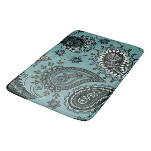 Donkere blauwgroen paisley badmat