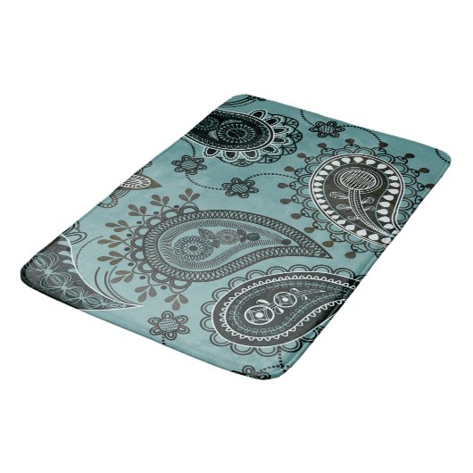 Donkere blauwgroen paisley badmat (Gekanteld)