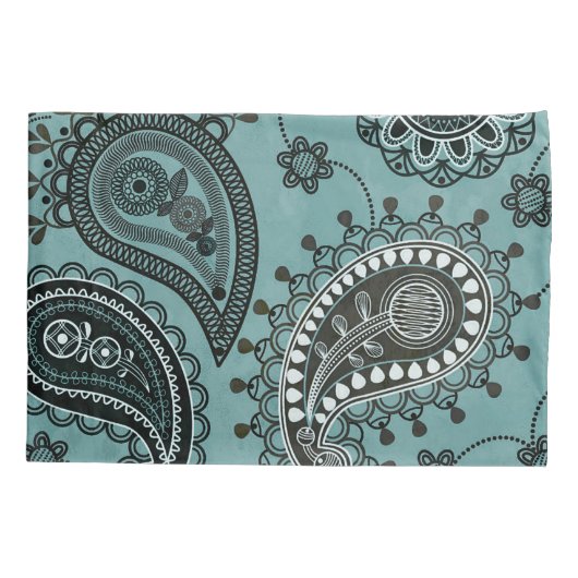 Donkere blauwgroen paisley kussensloop (Achterkant)
