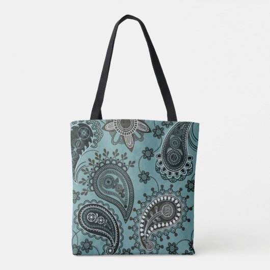 Donkere blauwgroen paisley tote bag (Achterkant)