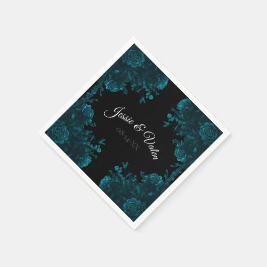 Donkere Blauwgroen Rozen bruiloft Napkins Servet (Hoek)