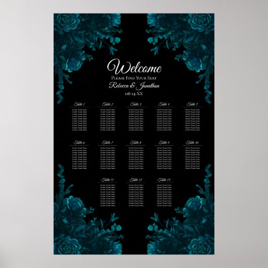 Donkere Blauwgroen Rozen Weddenschappen Poster (Voorkant)