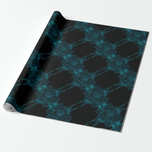 Donkere Blauwgroen Rozen Wrapping Paper Cadeaupapier (Uitgerold)
