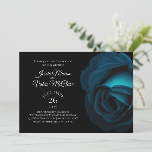 Donkere Blauwgroen Turquoise Roos Gothic Elegant W Kaart (Staand voorkant)