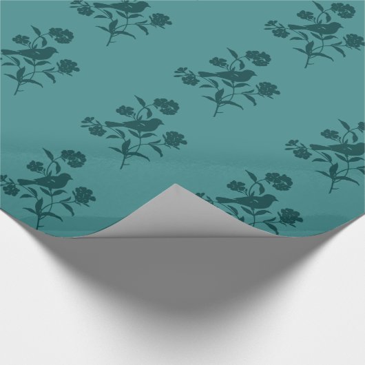 Donkere Blauwgroen vogelsilhouet op Blauwgroen pak Cadeaupapier (Hoek)