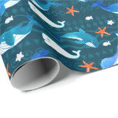 Donkere Blauwgroen walvispatronen Cadeaupapier (Rol Hoek)