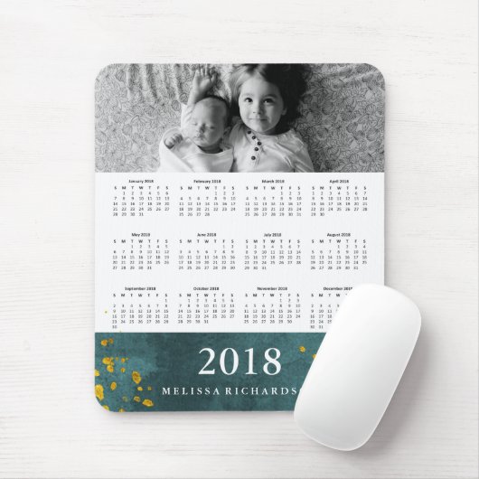 Donkere Blauwgroen Waterverf en Gold Agenda 2018 F Muismat (Met muis)