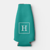 Donkere Blauwgroen witte monogram van het Initiaal Flesjeskoeler (Voorkant)