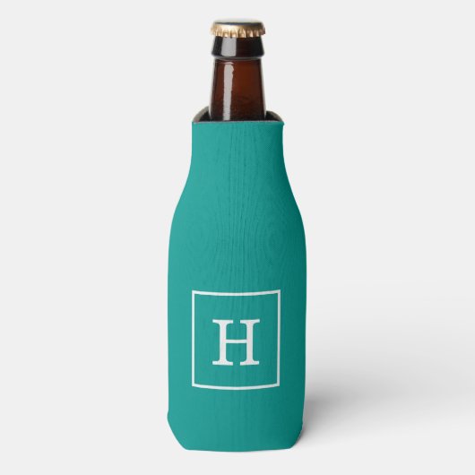 Donkere Blauwgroen witte monogram van het Initiaal Flesjeskoeler (Fles Voorkant)