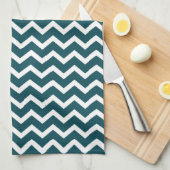 Donkere Blauwgroen Zig Zag Chevrons Pattern Theedoek (Quarter Fold)