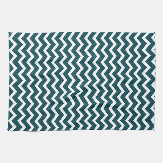 Donkere Blauwgroen Zig Zag Chevrons Pattern Theedoek (Horizontaal)