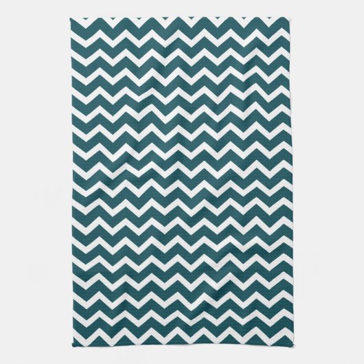 Donkere Blauwgroen Zig Zag Chevrons Pattern Theedoek (Verticaal)