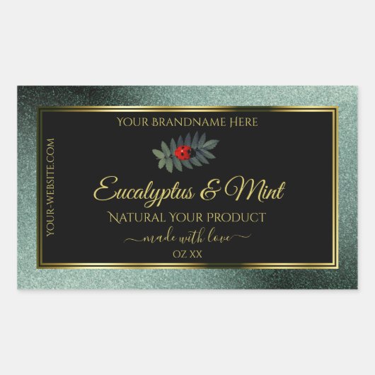 Donkere Blauwgroen zwarte Glitter-productlabels La Rechthoekige Sticker (Voorkant)