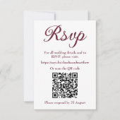 Donkere Bloed Rode Trouwwebsite RSVP met QR-code Kaartje (Voorkant)