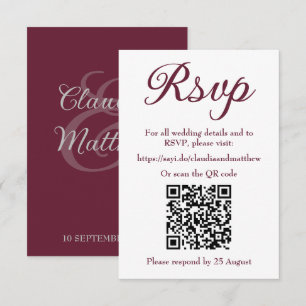 Donkere Bloed Rode Trouwwebsite RSVP met QR-code Kaartje