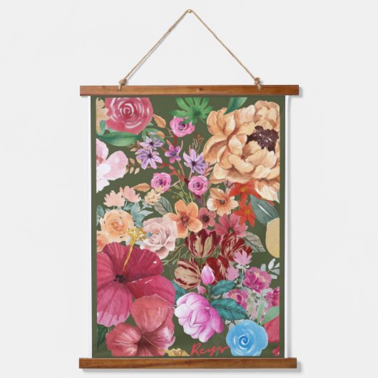 Donkere Bloem Cottage Hangend Wandkleed (Voorkant)