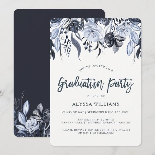 donkere bloem | Moderne Waterverf Graduation Party Kaart (Voorkant / Achterkant)