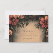 Donkere Bloemen Art Nouveau Huwelijksuitnodiging Bedankkaart (Voorkant)