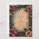 Donkere Bloemen Art Nouveau Huwelijksuitnodiging Kaart (Voorkant)