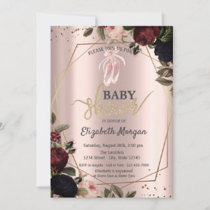 Donkere Bloemen Ballerina Schoenen Roze Goud Baby Kaart