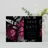 Donkere Bloemen Bourgogne Zilveren Huwelijk Save t Folie Uitnodiging (Staand Voorkant)