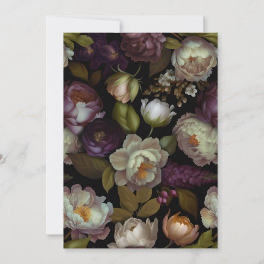 Donkere Bloemen | Elegant Moody Modern Zwart Bruil Kaart (Achterkant)
