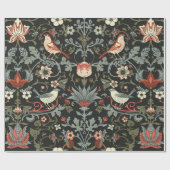 Donkere  bloemen en vogels naadloos cadeaupapier (Vlak)