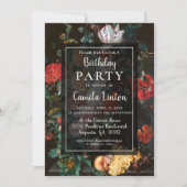 Donkere bloemen esthetische verjaardagsfeestje uit kaart (Voorkant)