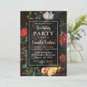 Donkere bloemen esthetische verjaardagsfeestje uit kaart (Staand voorkant)